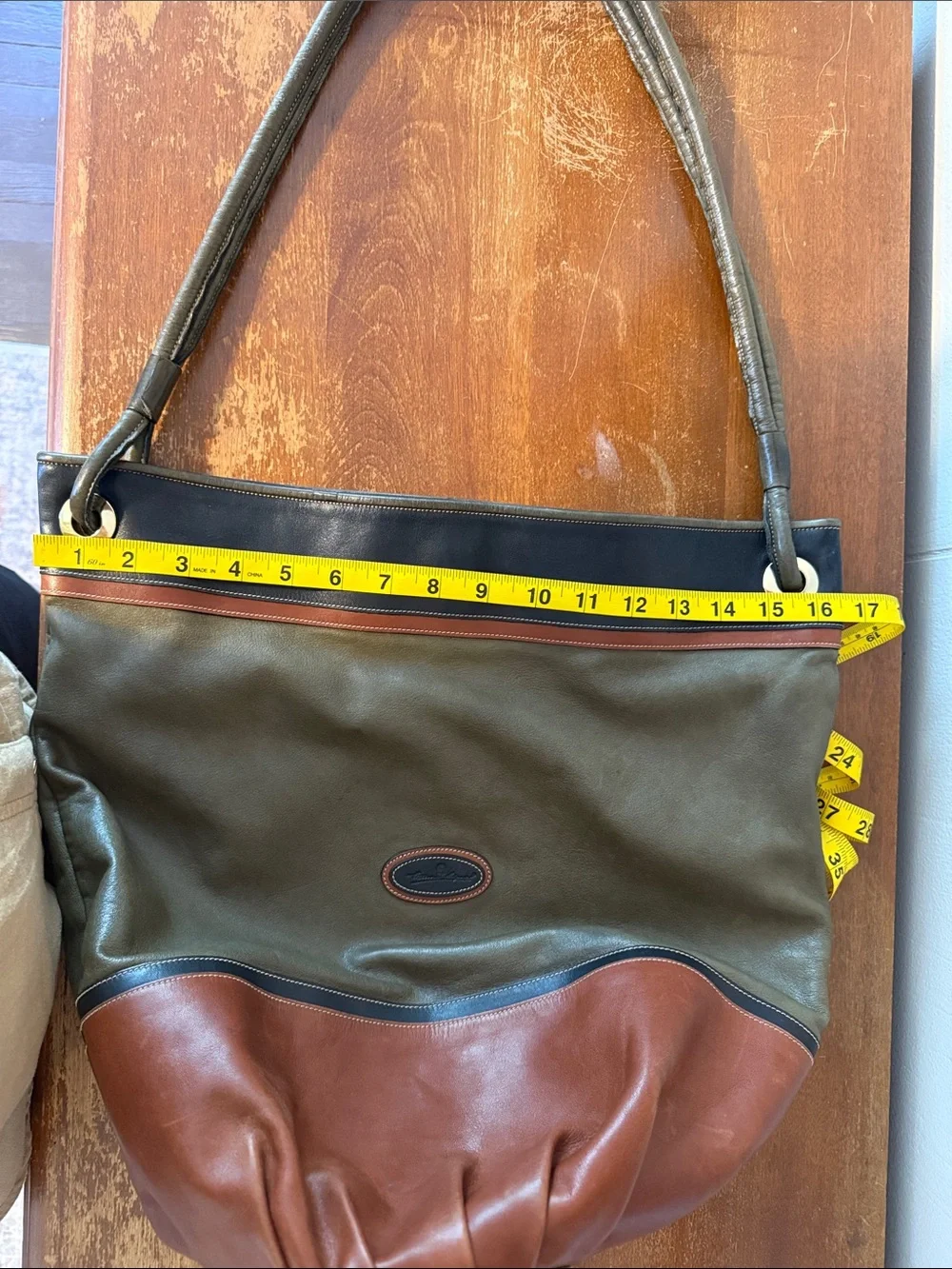 Etienne Aigner vintage bag Olive Green and Brown and black Leather Shoulder Bag